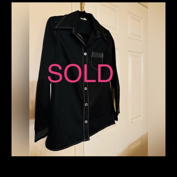 $$ SOLD $$ SOLD $$ 70s Vintage Black with white details Button-Up Shirt - Picture 1 of 4